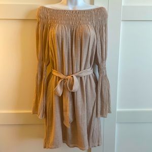 Union of Angels off the shoulder tan dress small